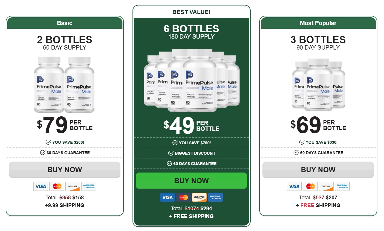 PrimePulse Male Prime Pulse capsule order packages page